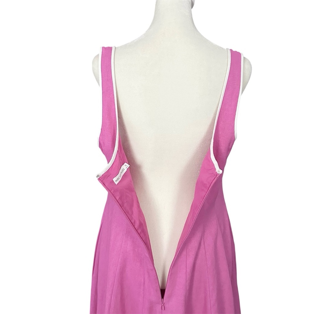 Avec Les Filles Contrast Edge Fit & Flare Midi Linen Blend Dress Size 10 - Picture 6 of 12